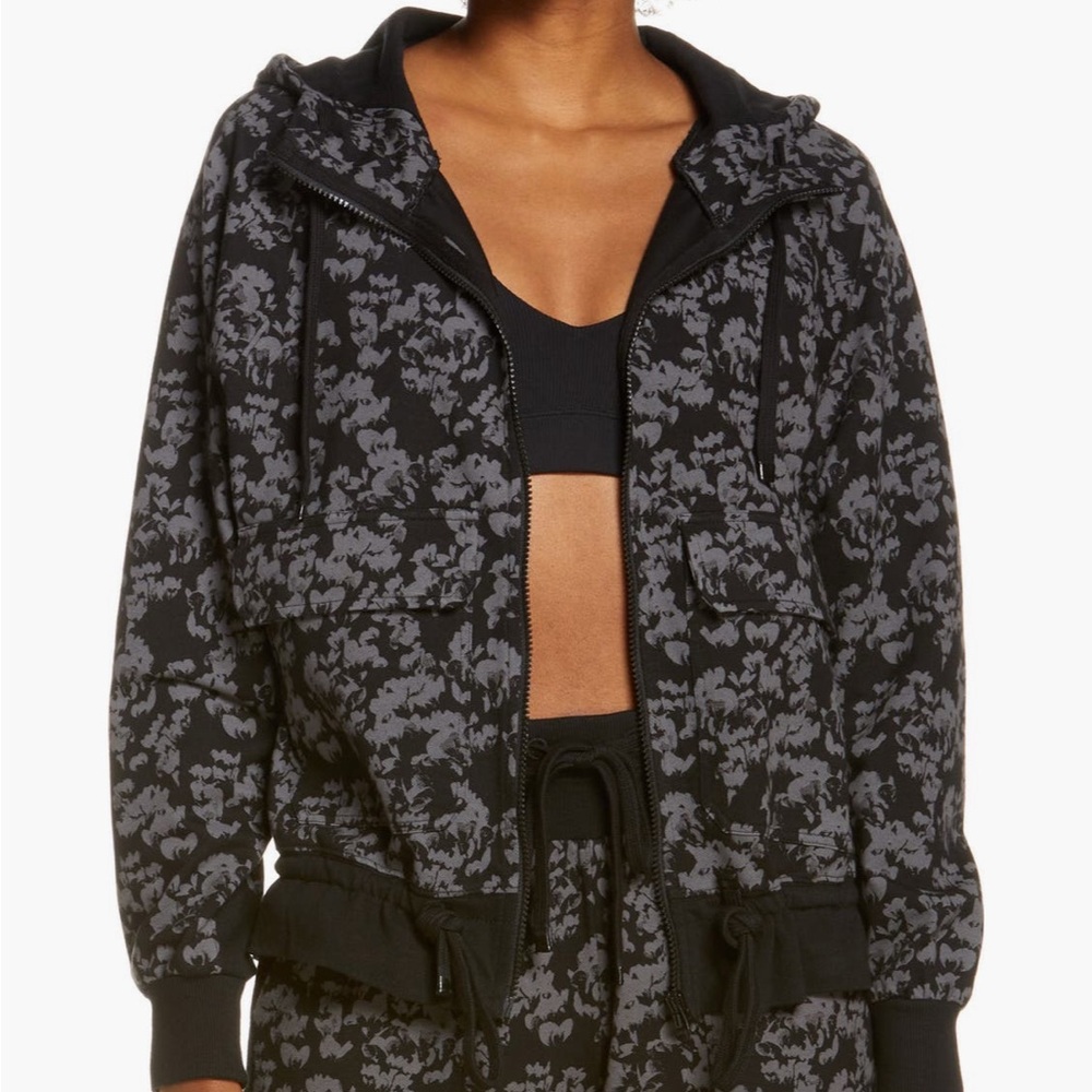 Zella Hoodie  Jacket Black and Gray Floral Pattern